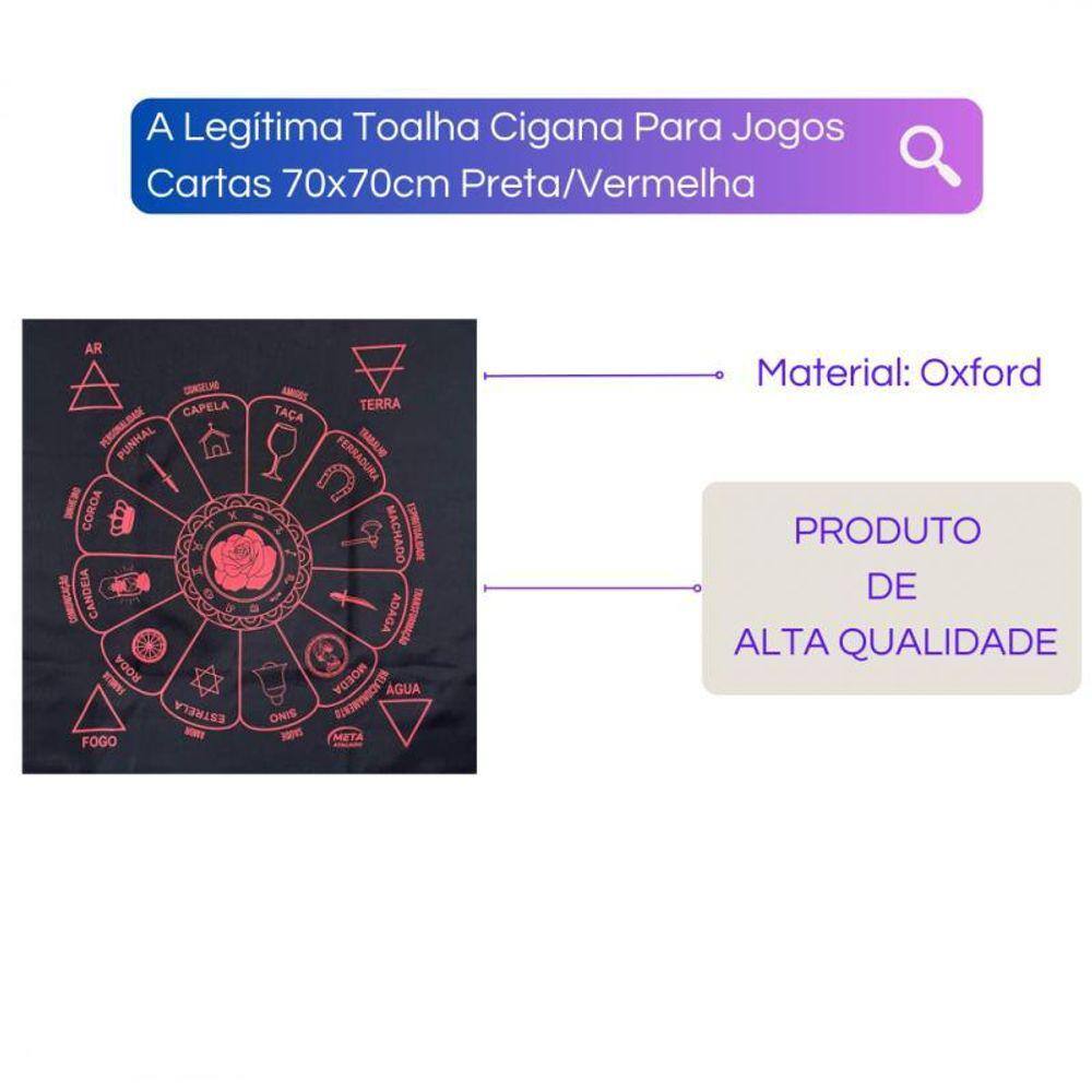 A Legítima Toalha Cigana Para Jogos Cartas 70X70Cm Preta/Ver