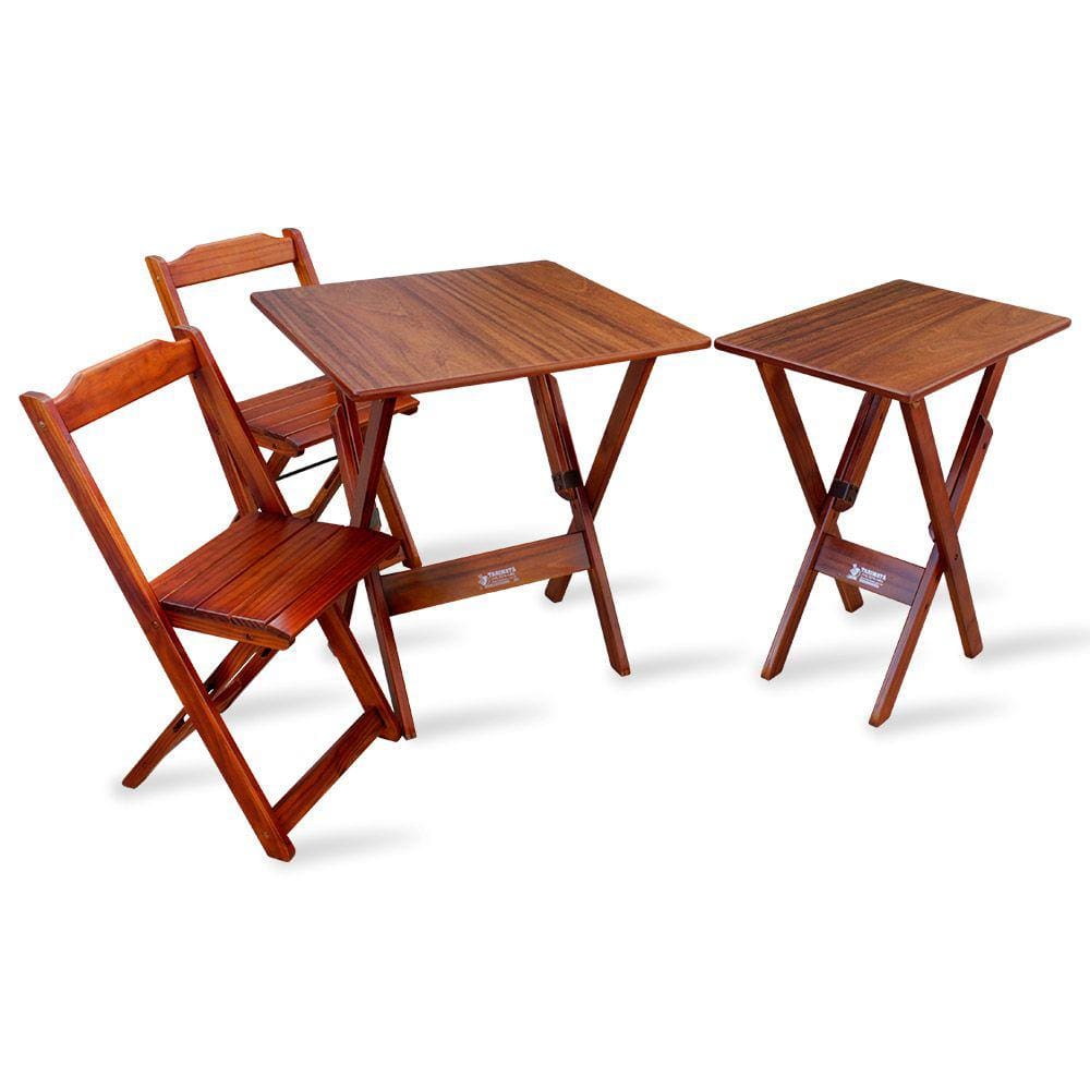 Conjunto de Mesa Dobrável 60x60 com 2 Cadeiras Mais Mesa Aparador  Tarimatã - Imbuia