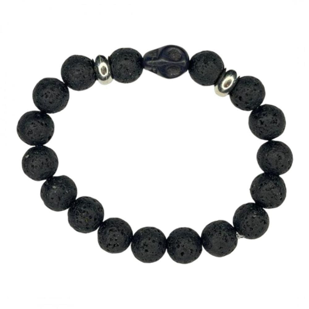 Pulseira Exú Crânio Pedra Vulcânica Negra 10 mm