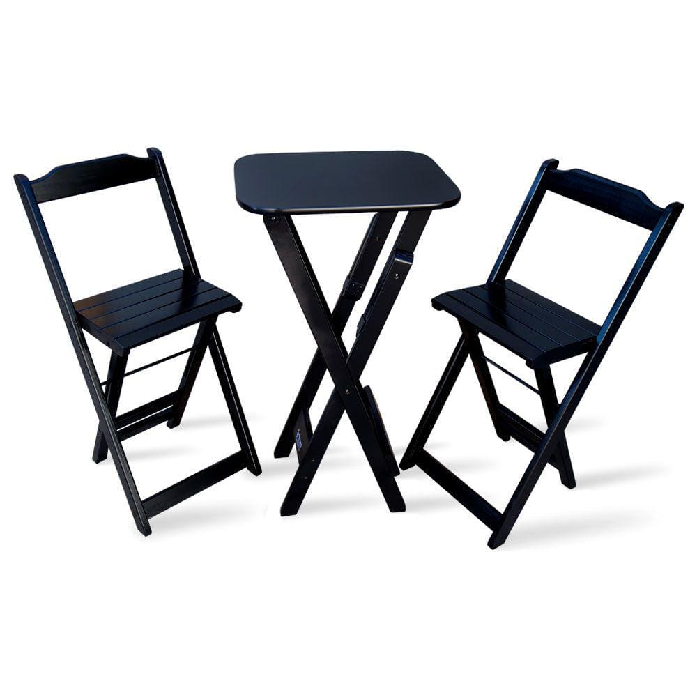 Jogo de Mesa Bistro com 2 Banquetas Dobravel - Preto