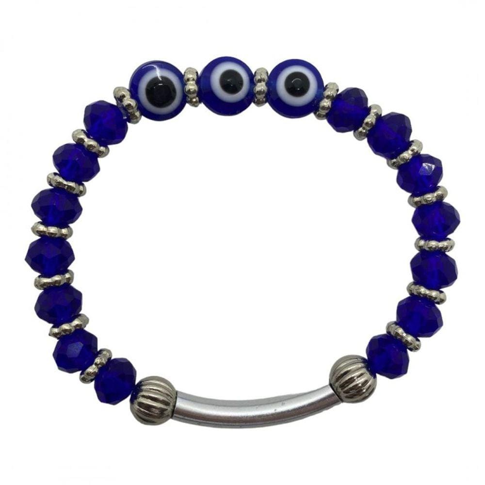 Pulseira 3 Olhos Gregos Azul com Canutilho Contra Inveja
