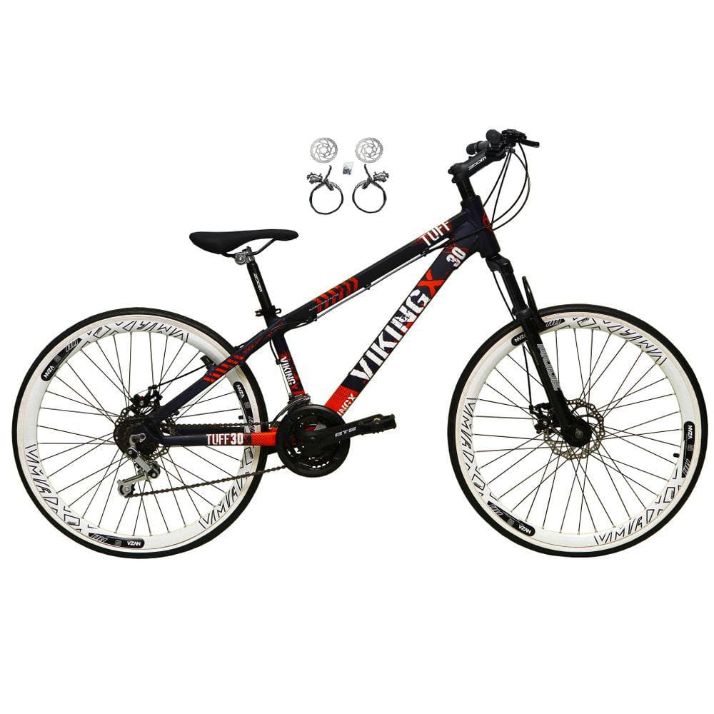 Bicicleta Aro 26 Vikingx Tuff 21v Alumínio Freio Hidráulico a Disco Aros Vmaxx Branco - Roxo\\Laranja X25