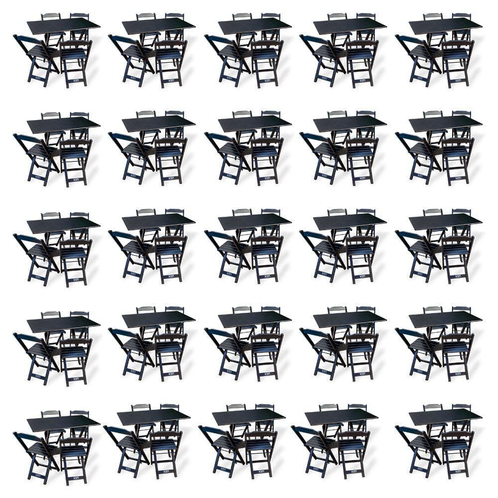 Kit de 20 Conjuntos de Mesa Dobrável 70x110 com 4 Cadeiras Preto - Tarimatã