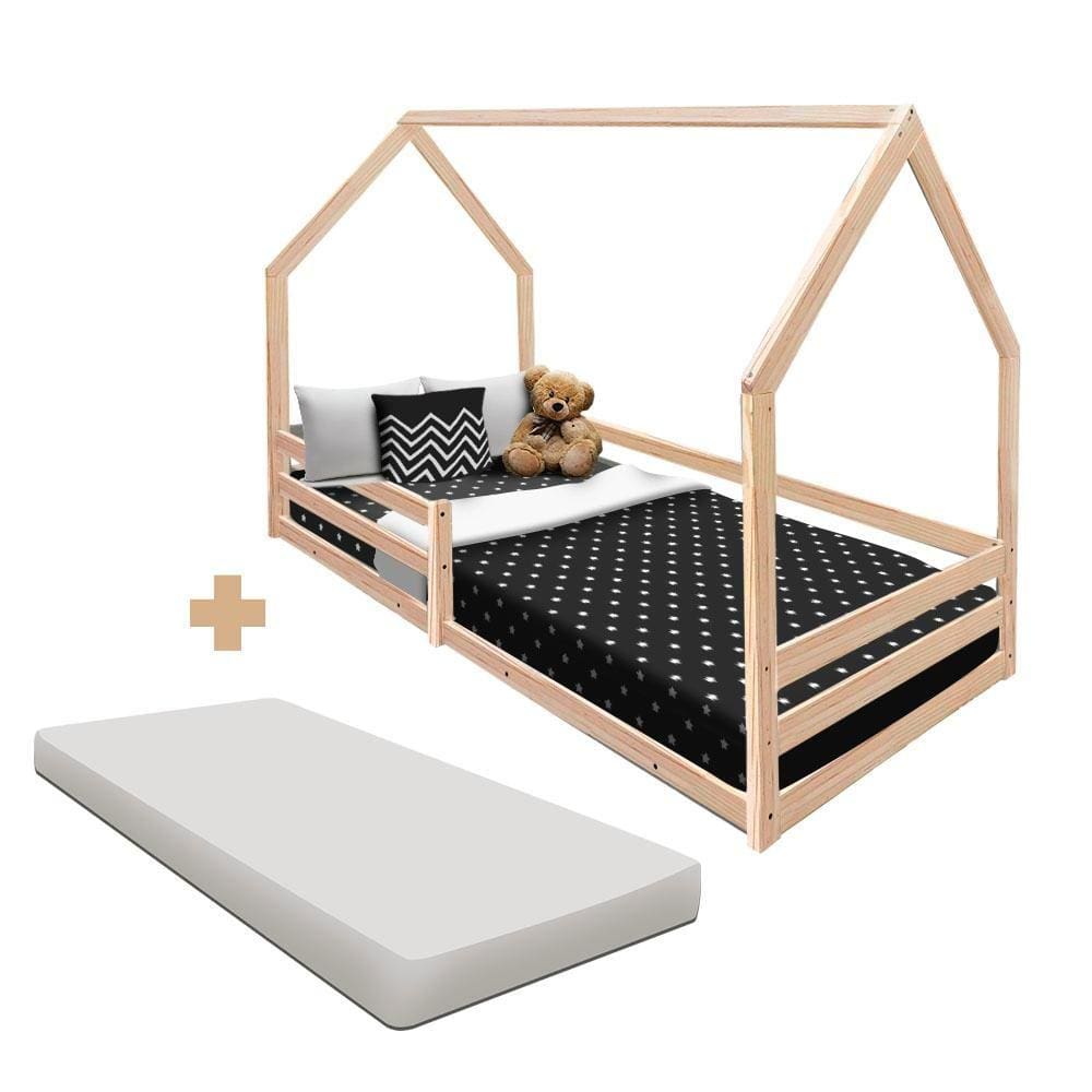 Cama Com Colchão Solteiro Montessoriana Casinha Em Madeira Maciça Naturale Amore Shop JM