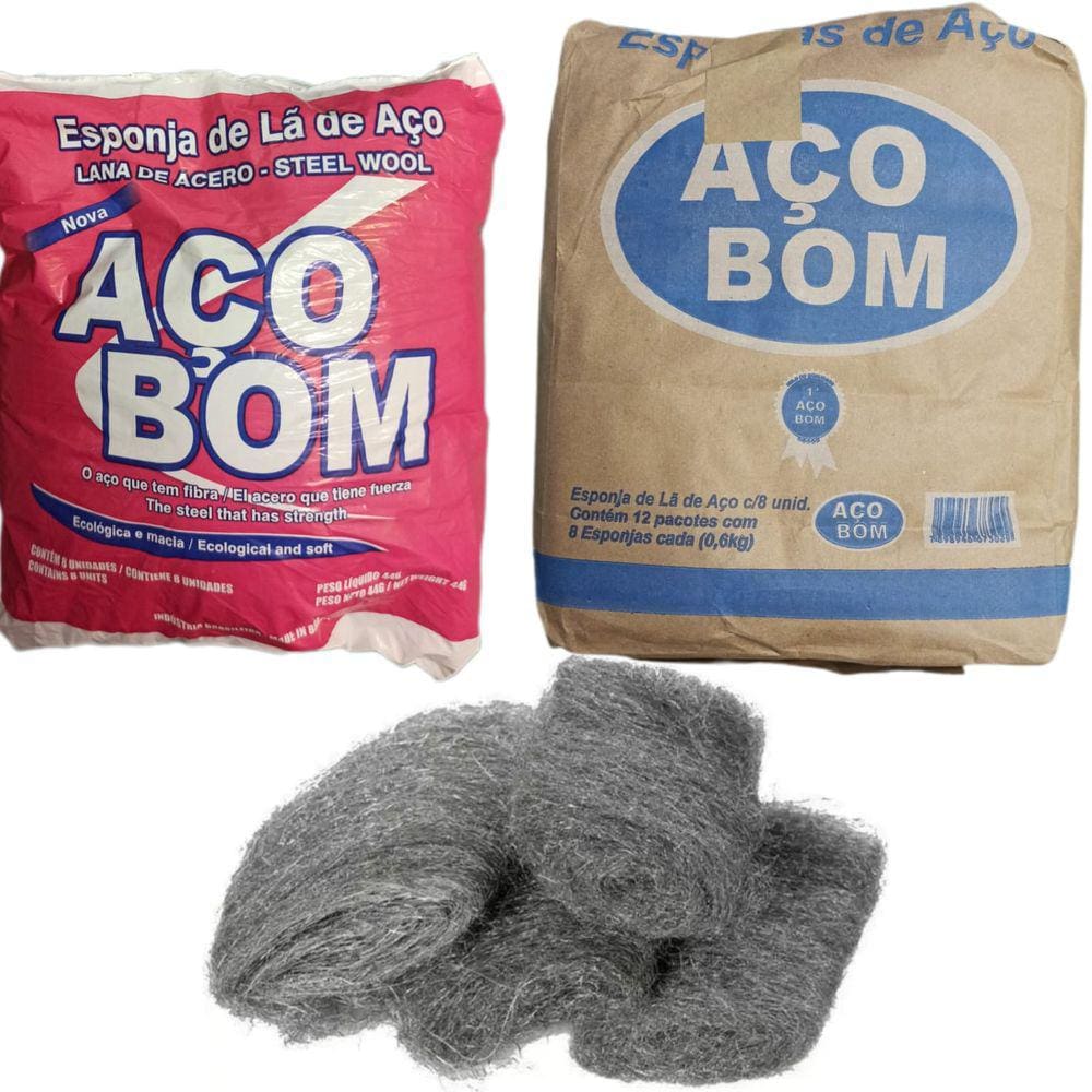 Esponja de Lã de Aço Aço Bom - Fardo com 12 pacotes (pacote com 8 unidades).