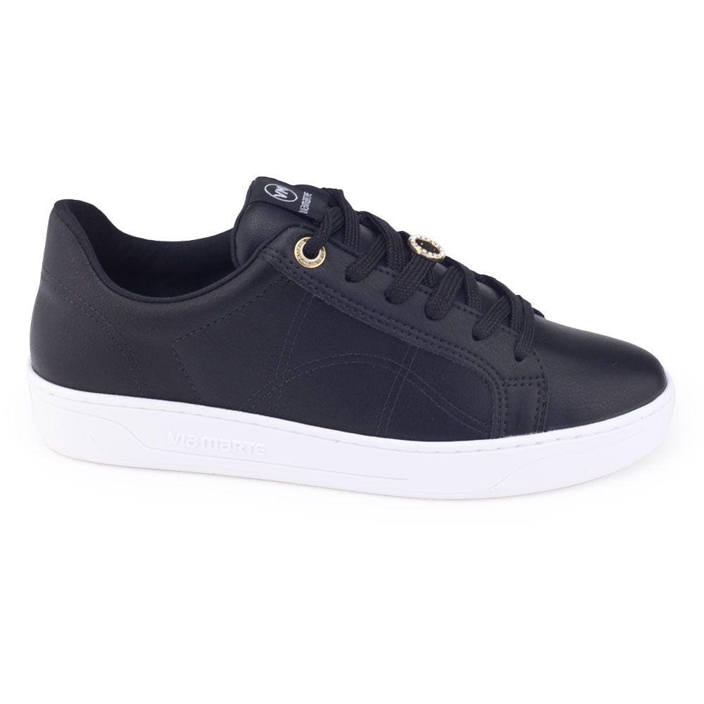 Tênis Feminino Via Marte Casual 23-13806 Cadarço Napa Preto
