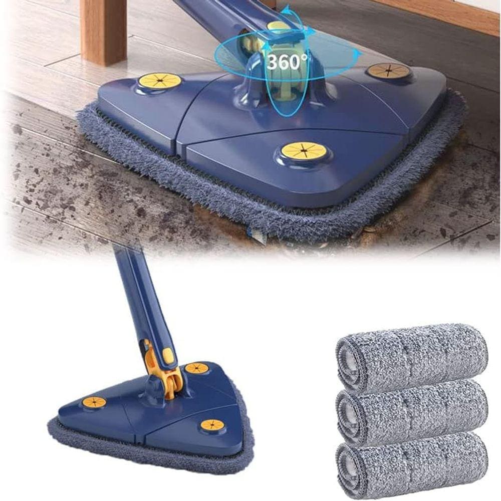 Mop Esfregão Limpeza Triangular Giratório Ajustável C/ 3 Refil