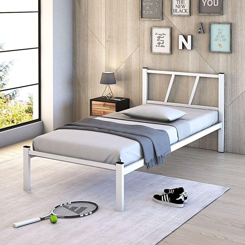 Cama Solteiro Helena Branco Tubolar De Ferro