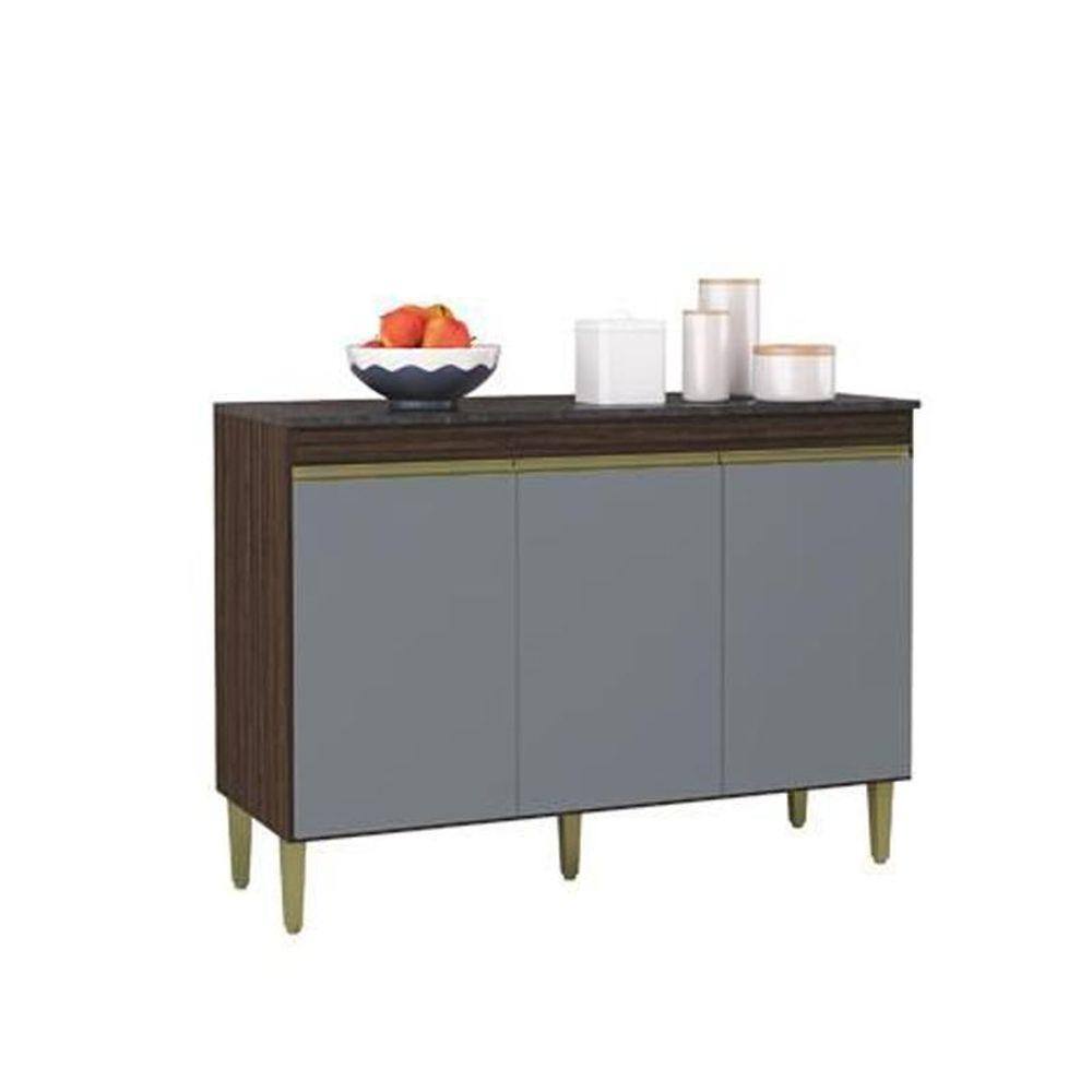 Balcão Gabinete para Pia 120cm com Tampo 3 Portas Chocolate / Cinza Grafite - FdECOR