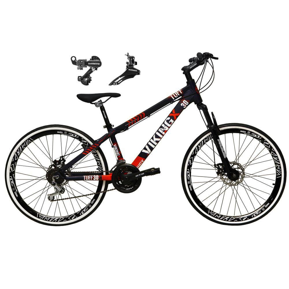 Bicicleta Aro 26 Vikingx Tuff 21v Alumínio Câmbio Shimano Freio a Disco Aros Vmaxx Preto - Roxo\Laranja X30