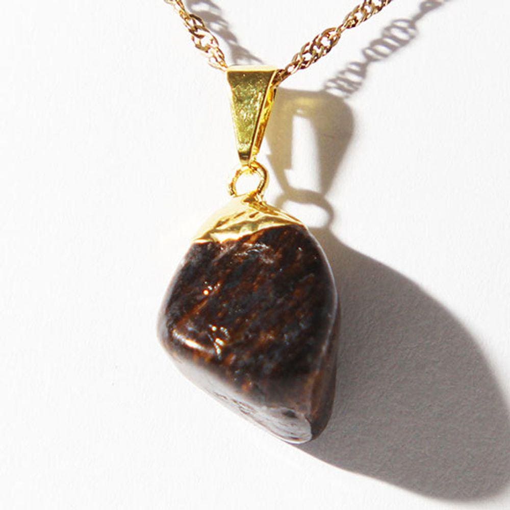 Colar Pedra Rolada Bronzita Envolto Montagem Dourado