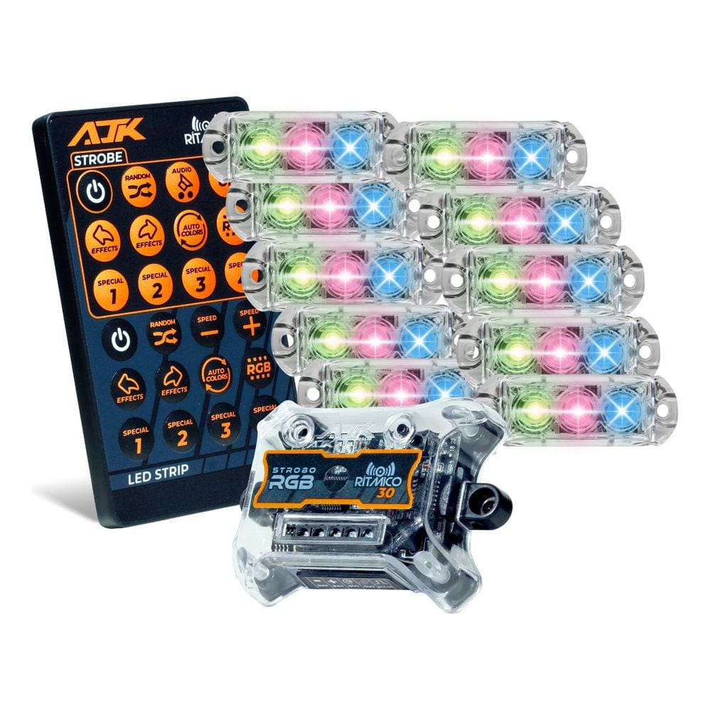 Kit Strobo AJK RGB Rítmico 3.0 + 10 Faróis 6W