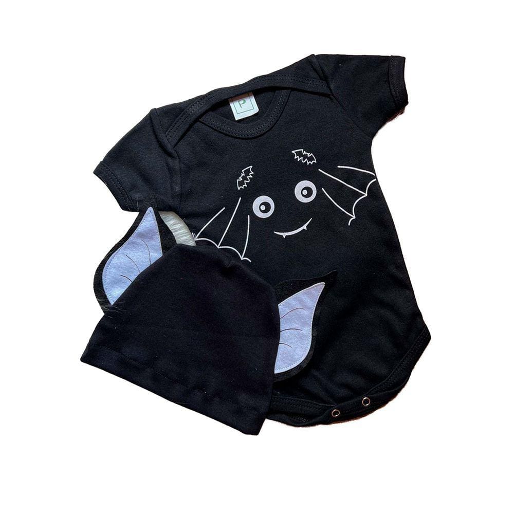 Conjunto Body Bebe + Touca Roupa Infantil Fantasia Halloween