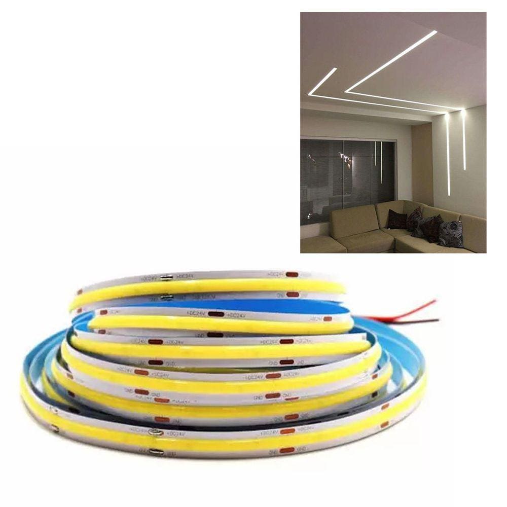 Fita de Led COB 12v 6500K 10w Rolo 50 metros Decoraçao Iluminaçao Gesso Sanca Teto Rebaixado Ambiente Externo Interno