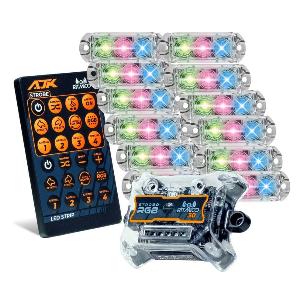 Kit Strobo AJK RGB Rítmico 3.0 + 12 Faróis 6W