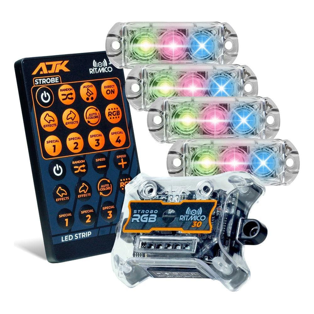 Kit Strobo AJK RGB Rítmico 3.0 + 4 Faróis 6W