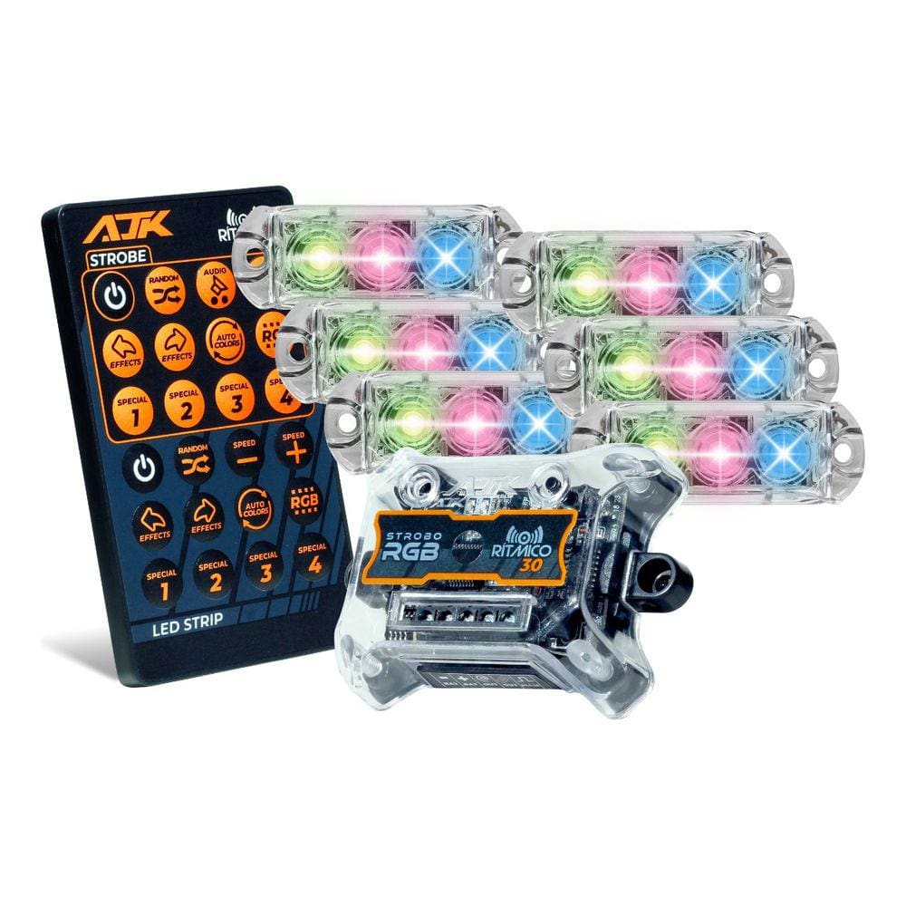 Kit Strobo AJK RGB Rítmico 3.0 + 6 Faróis 6W