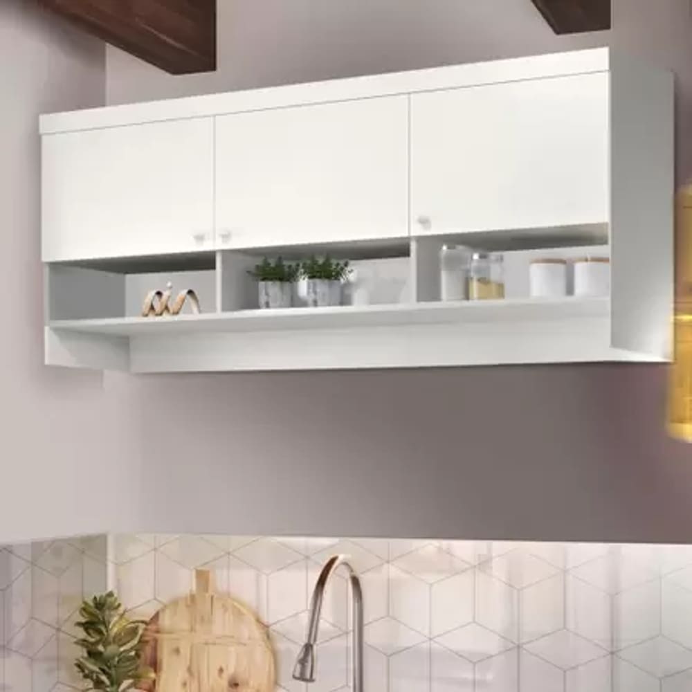 Guarda Roupa Aéreo Eloísa 3 Portas 100% MDF Cor Branco Brilho - Phoenix Baby