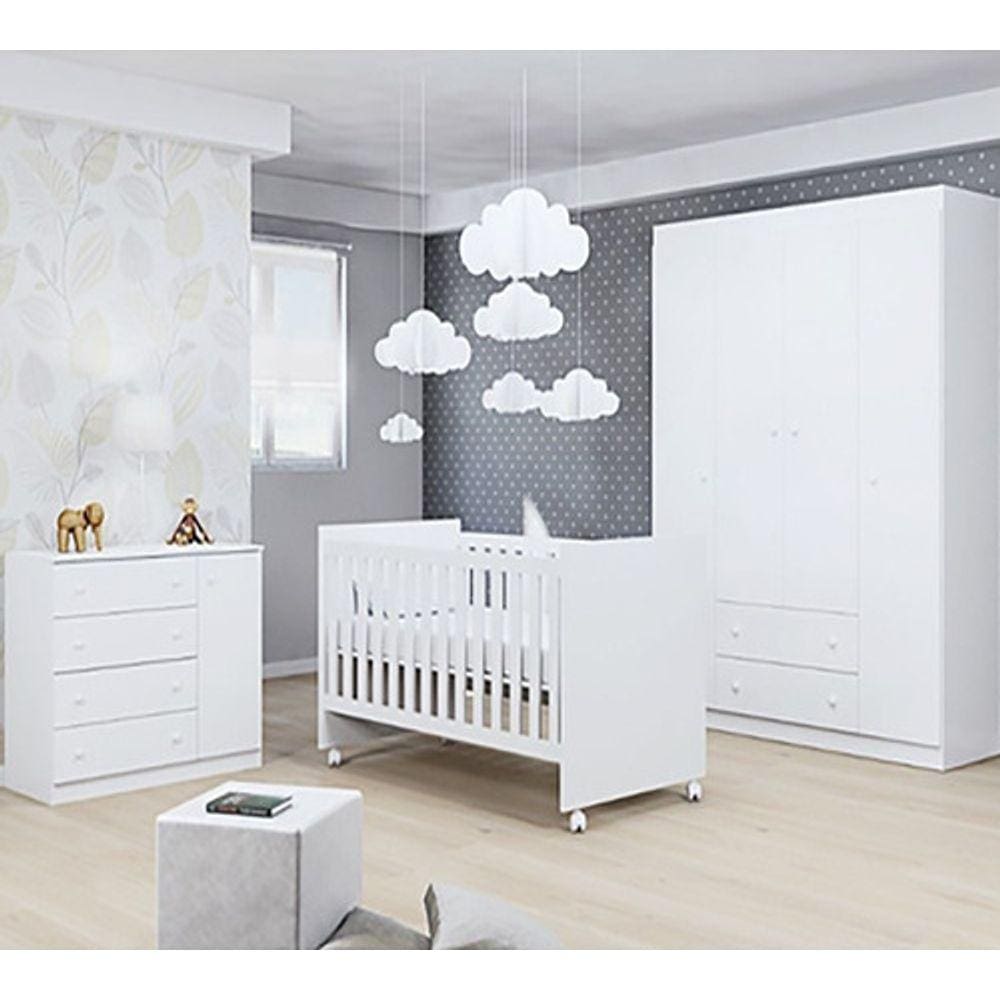 Quarto de Bebê Helena com Berço Mini Cama Doce Sonho Cor Branco Brilho - Phoenix Baby