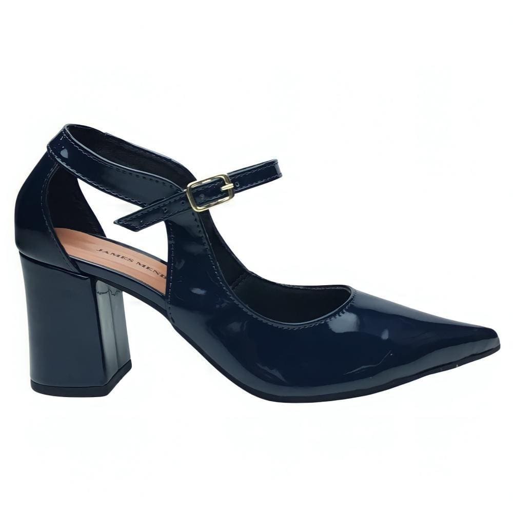 Scarpin Verniz Salto Bloco Cor: Marinho