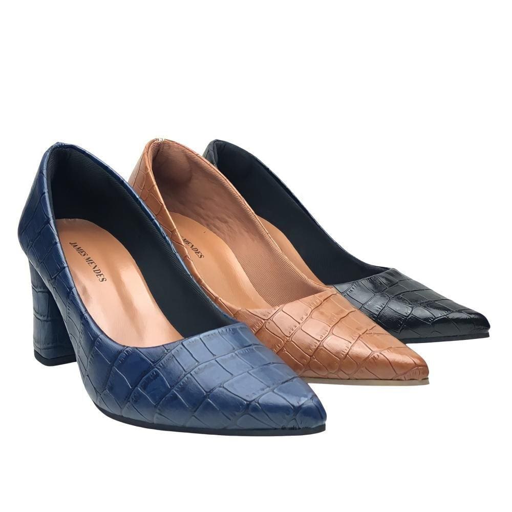 Scarpin Salto Bloco Croco Cor Marinho