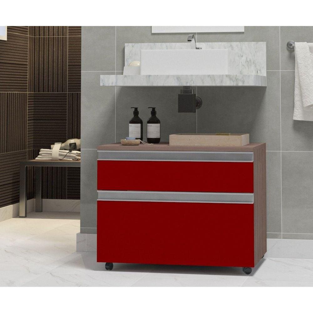 Gabinete para Banheiro com Rodízio 80cm 2 Gavetas Safira Inferior Contarini Vinho