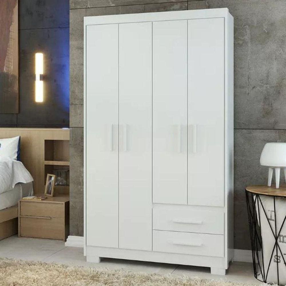 Guarda Roupa Casal 4 Portas 2 Gavetas Primacy Batrol Móveis Branco