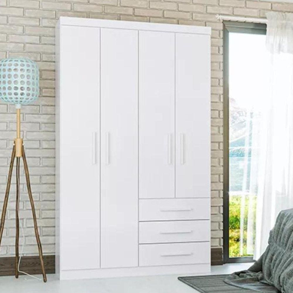 Guarda Roupa Solteiro 4 Portas 3 Gavetas Advantage Batrol Móveis Branco