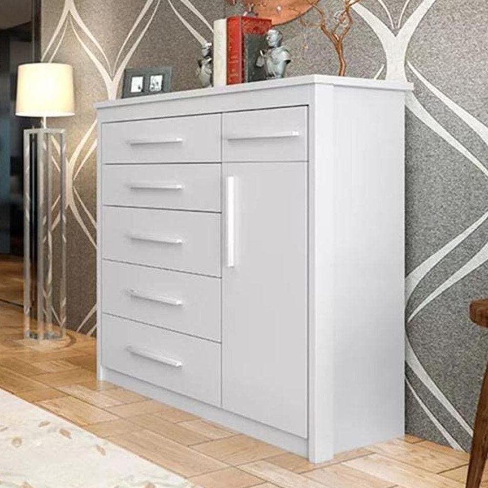 Cômoda 1 Porta 6 Gavetas Elegance Batrol Móveis Branco