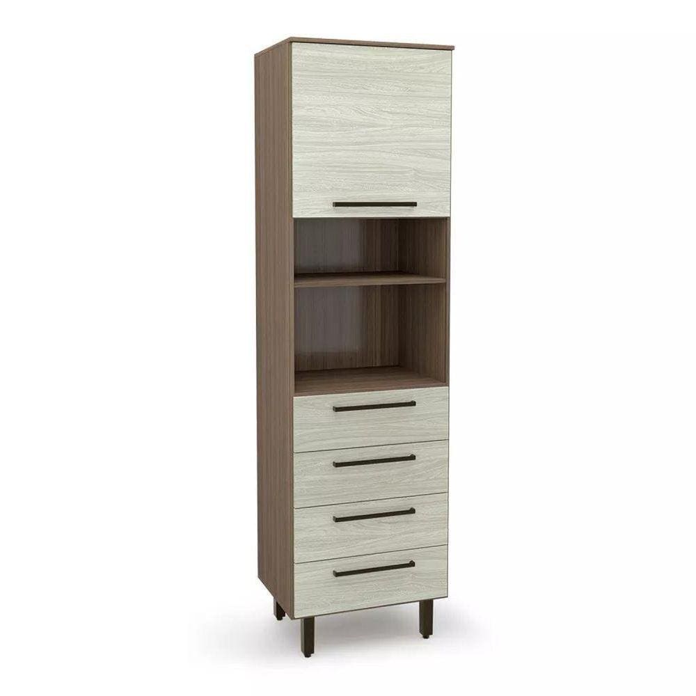 Paneleiro 1 Porta 4 Gavetas Evolution Plus Batrol Móveis Tannat/Legno Crema