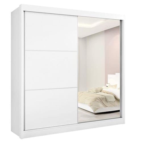 imagem-Guarda Roupa Casal com Espelho 2 Portas 6 Gavetas - Titanium-Branco - Móveis D`Doro