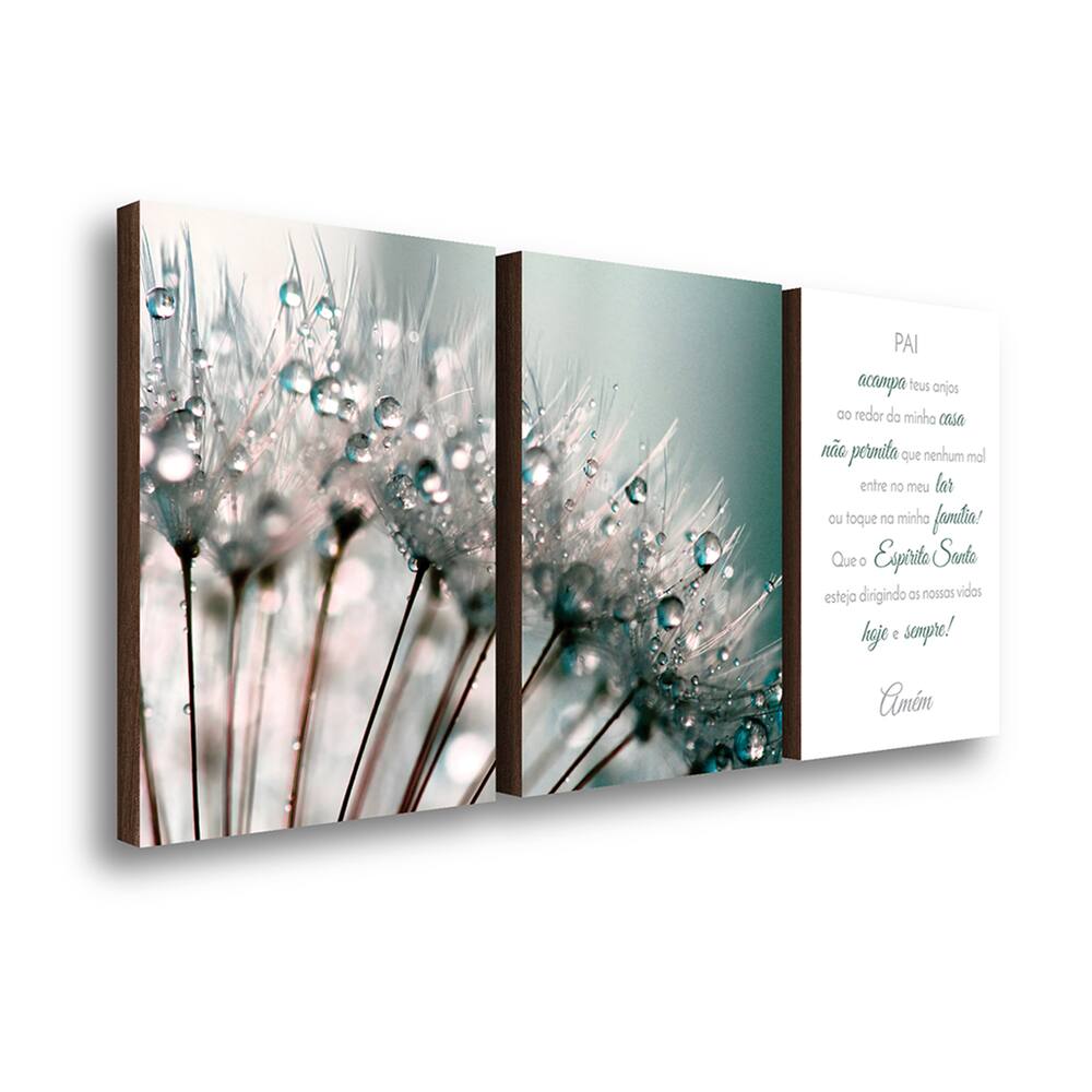 Kit 3 Quadros Decorativos Dente de Leão com Frase 40x60cm