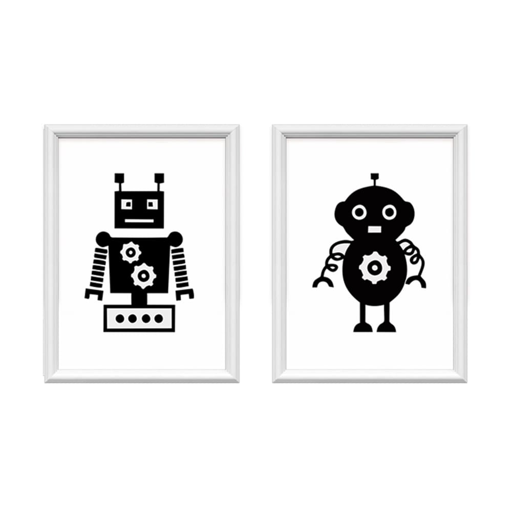 Kit 2 Quadros Decorativos Robozinhos 34x44cm