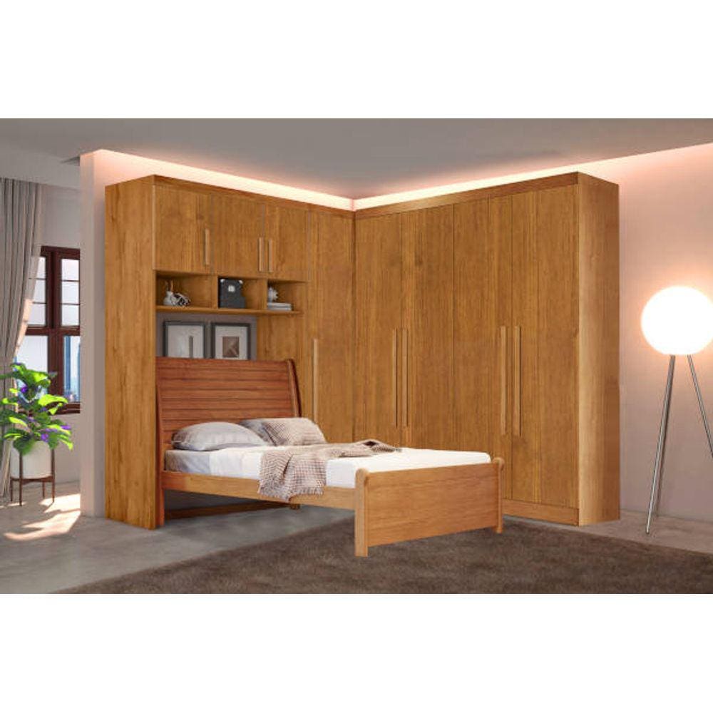 Modulado solteiro MDF Cama 2,24x2,21m Portas Puxar - Luna -Nature - Bianchi Móveis
