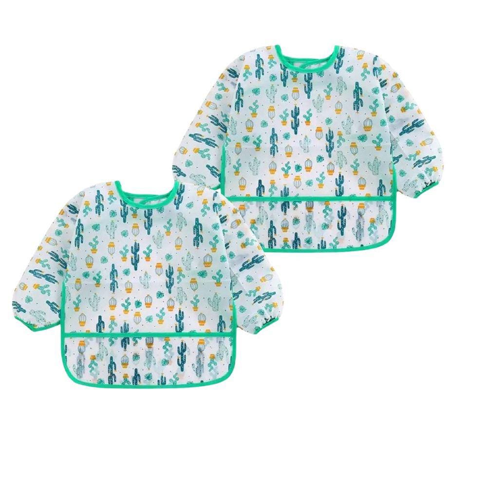 Babador Manga Longa Impermeável BLW Kit 2Unds Cactus