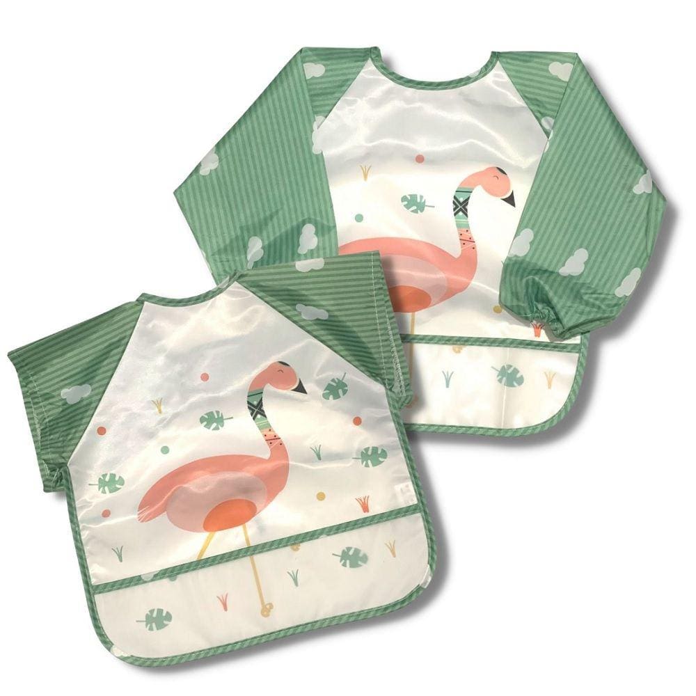 Babador Impermeável Manga Longa BlW Curta Kit 2Unds Flamingo