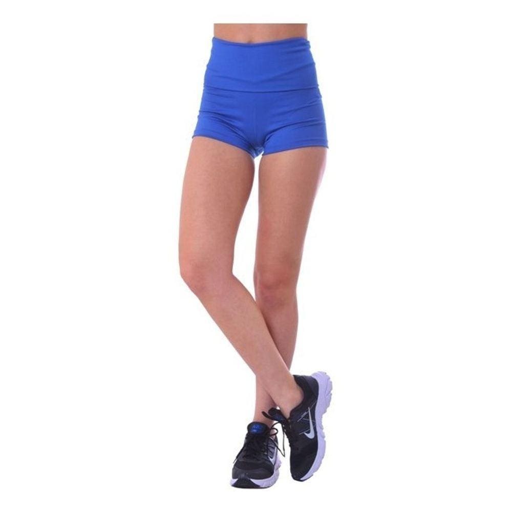Shorts Curto Azul Fitness Feminina Suplex Cintura Alta P