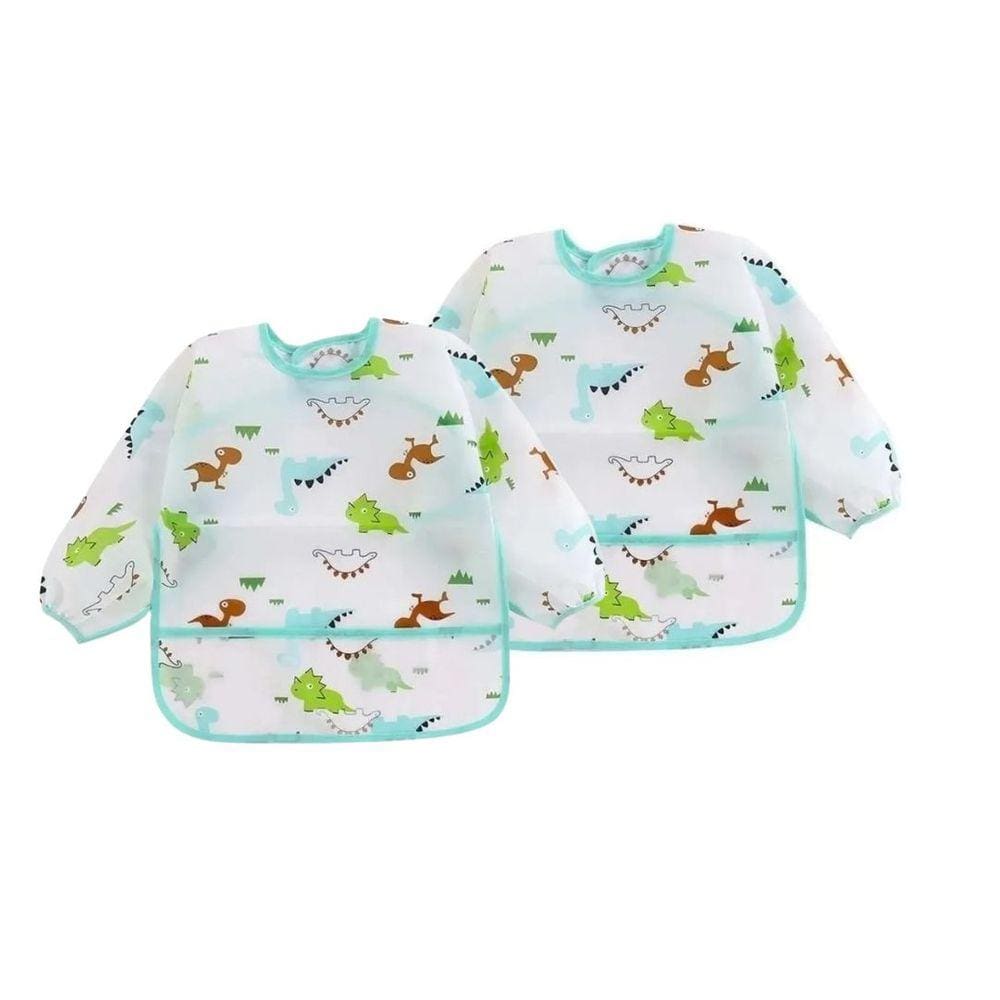 Babador Manga Longa Impermeável BLW Kit 2Unds Dino