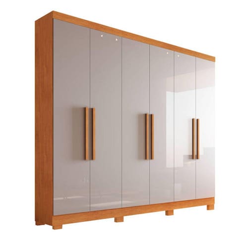 imagem-Guarda-roupa solteiro 6 portas 1,80m com pés - Sergipe-Nature/Off - Bianchi Móveis - Off White