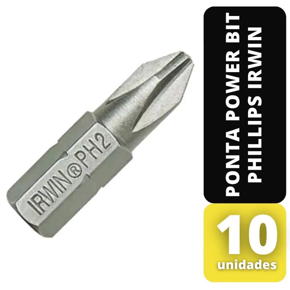 Kit 10 Ponta Power Bit Phillips 49mm x 1/4\" x 2-IRWIN