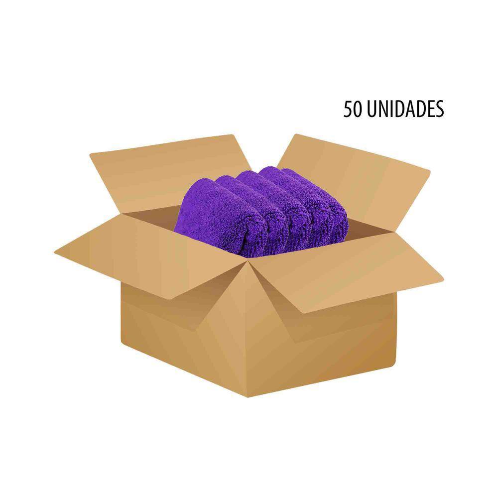 Caixa 50 Panos de Microfibra 28x28cm Roxo 350gr Zacs