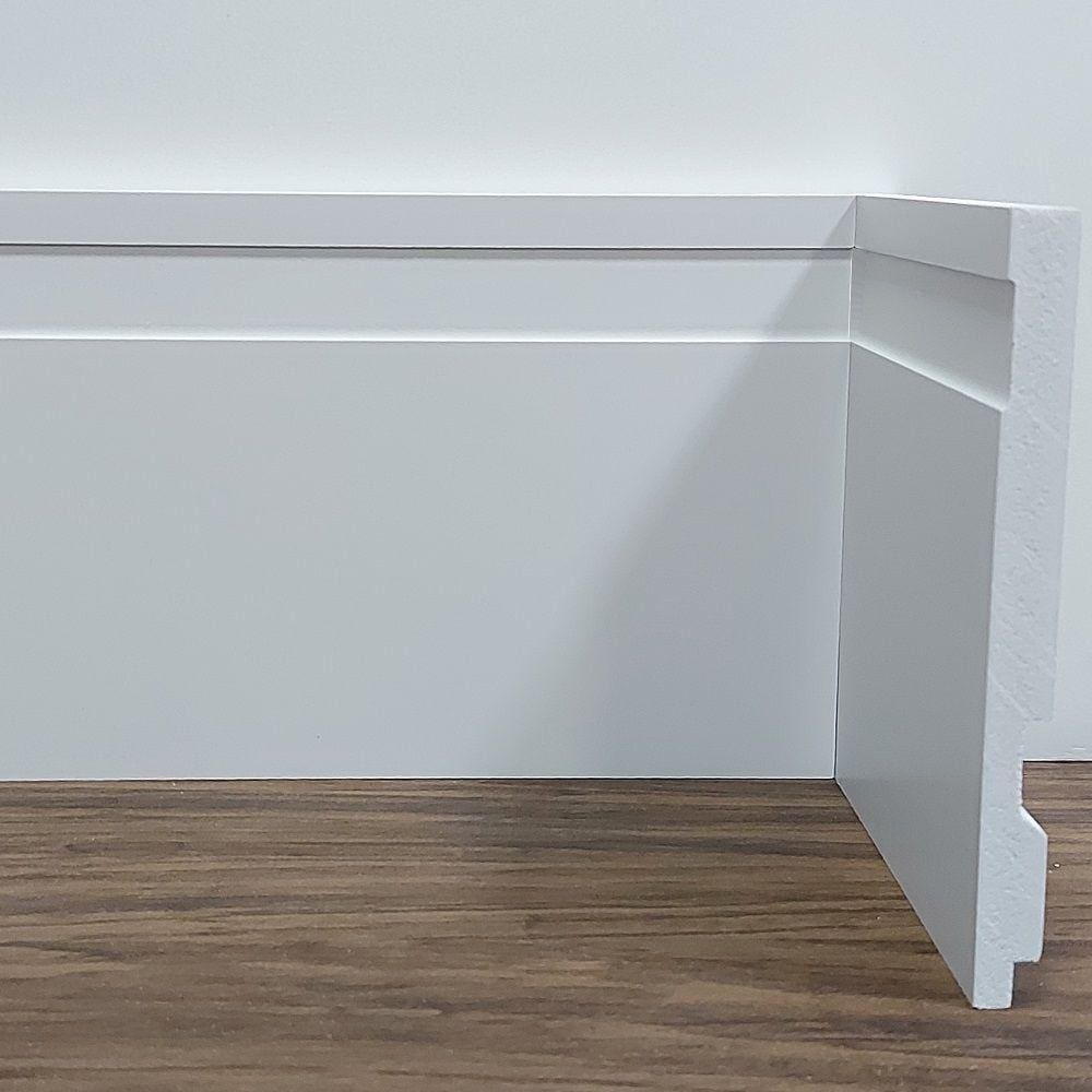 Kit com 5 Barras de Rodapé de Poliestireno Frisado - Branco - 10cm de altura (10x1x240cm)