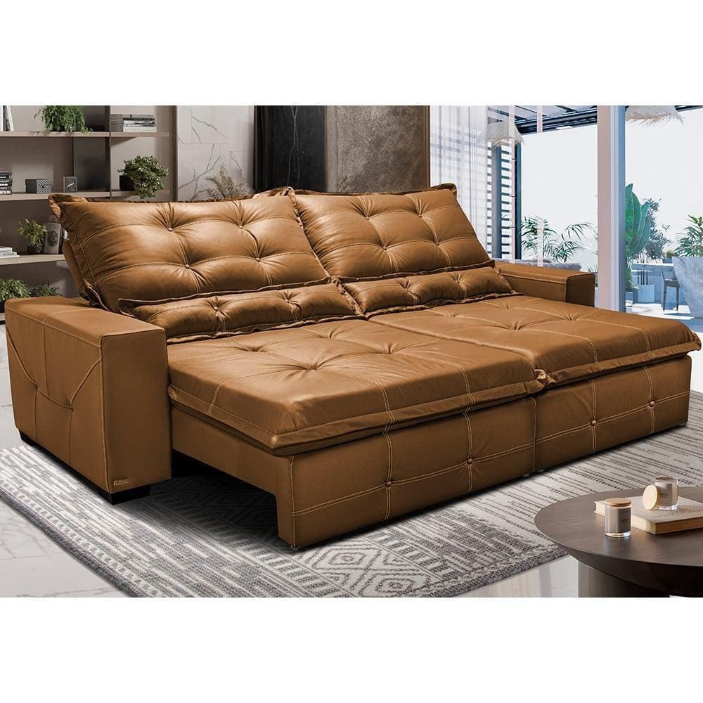 Sofá de Courino Retrátil e Reclinável 2,55m Cama inBox Bourbon. SoftGelD40
