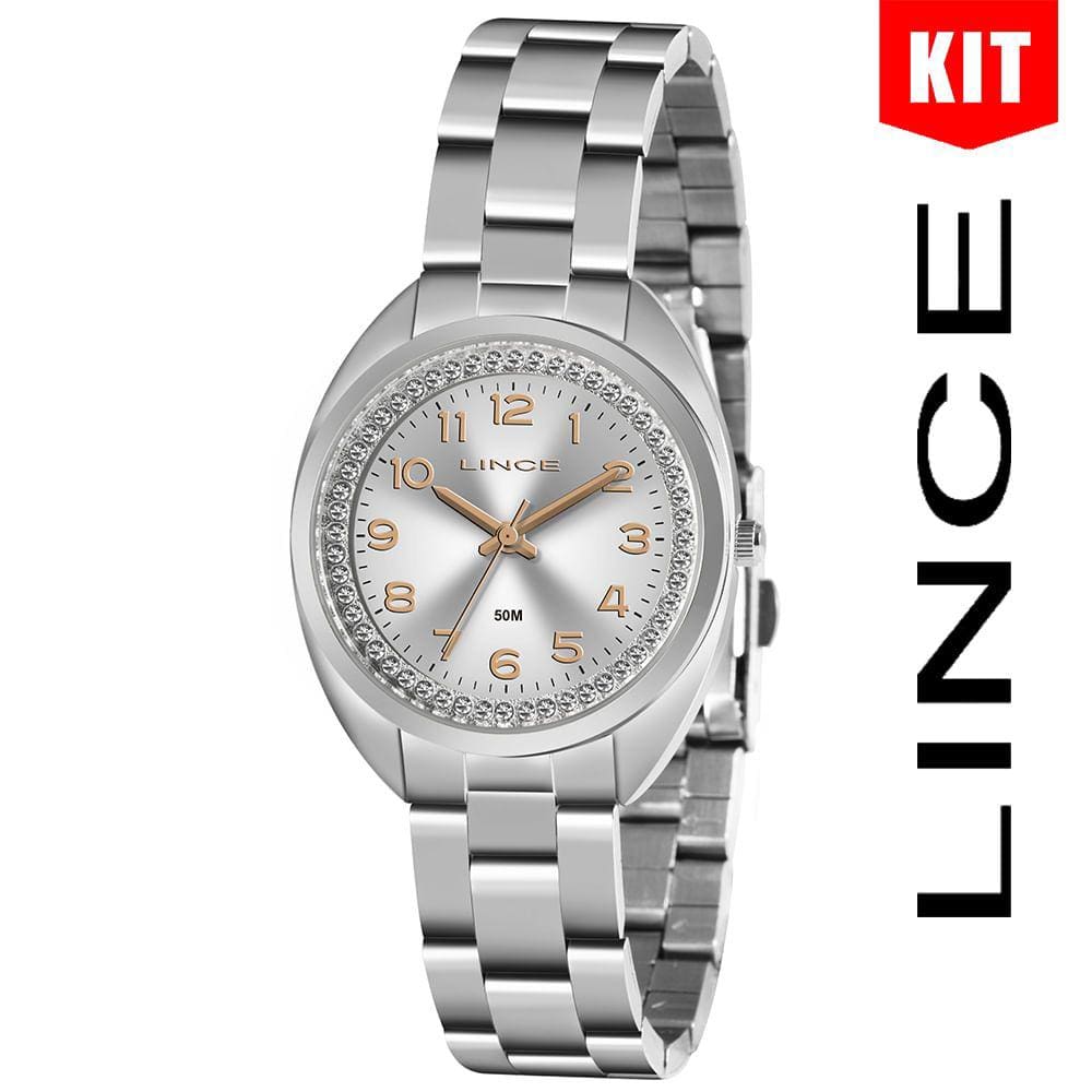 Relógio LINCE KIT feminino prata pedras LRM4680L KN39S2SX
