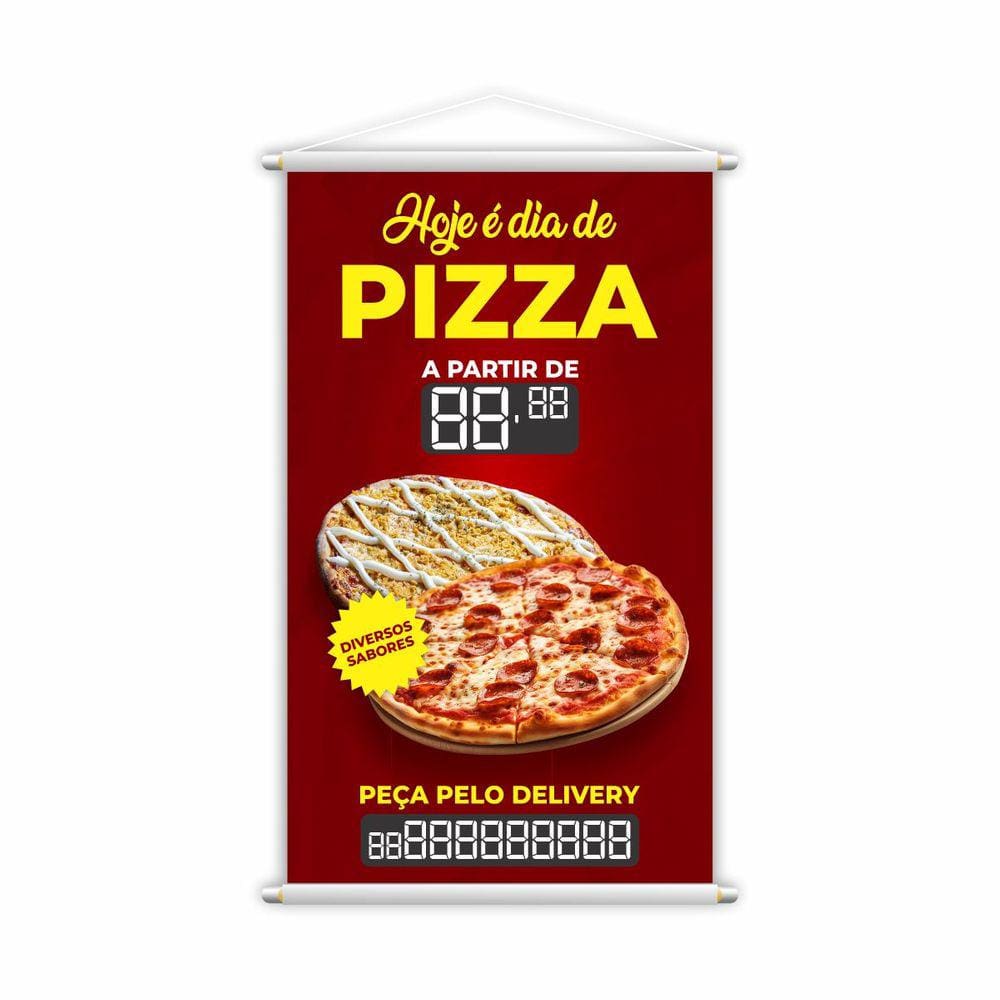 Banner Dia de Pizza Delivery Sabores Preço Fone 80x50cm