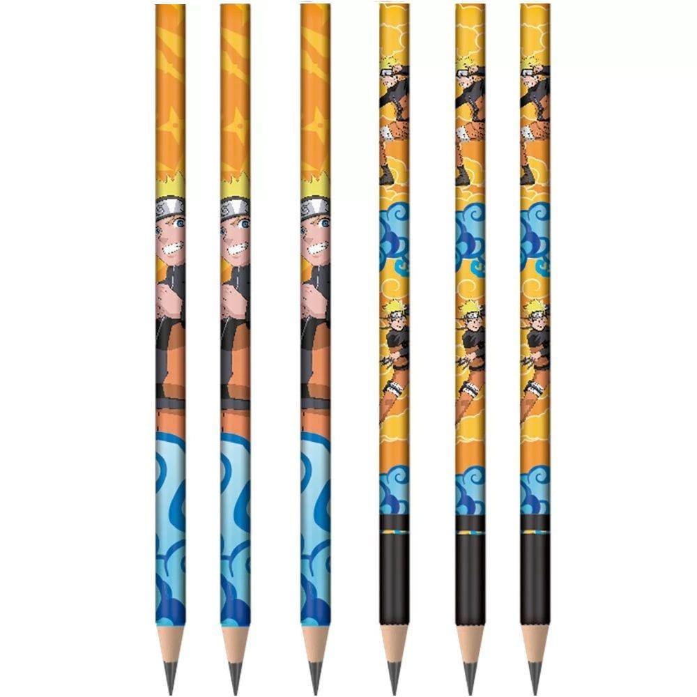 Kit Lápis de Escrever Redondo Escolar Preto HB Naruto TRIS