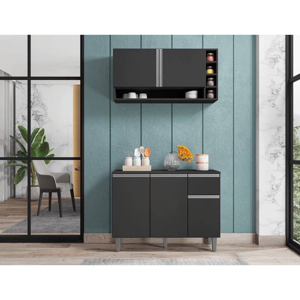 Kit Armario para Cozinha Compacto Vanessa Balcão 105cm Cor cinza AJL