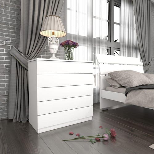 imagem-Cômoda para quarto solteiro 5 gavetas - Premium-Neve - Tcil Móveis - Branco