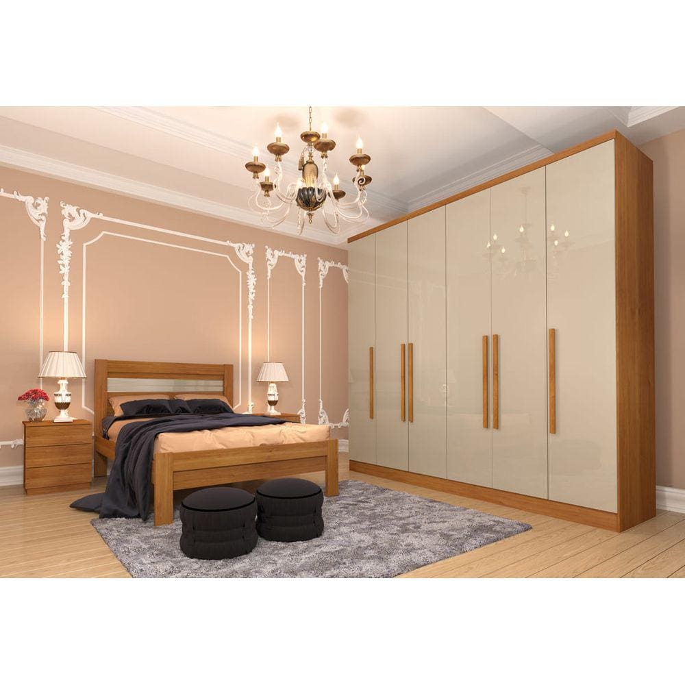 Guarda roupa casal grande 6 portas 2,39m - Veneza-Cinamomo/Off White - Tcil Móveis