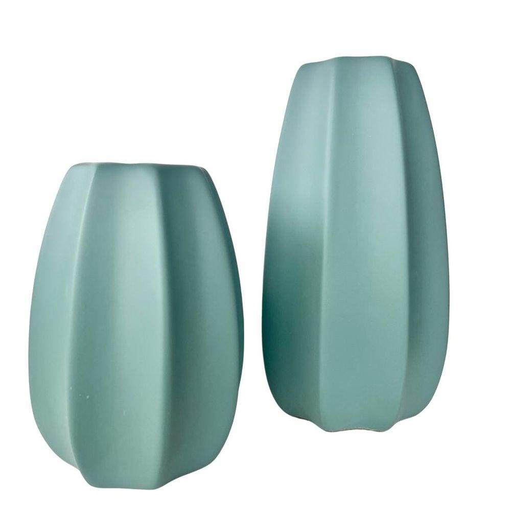 Dupla vaso centro de mesa grande médio alto relevo verde